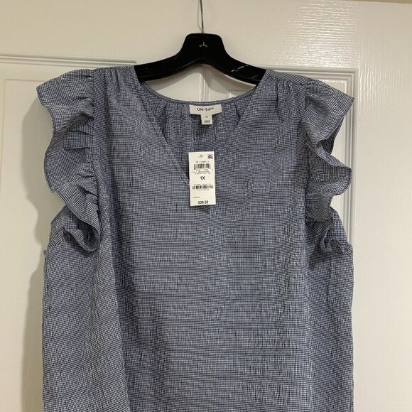 ON 34th Gingham Flutter Sleeve Top Plus Size 1X - Picture 1 of 4